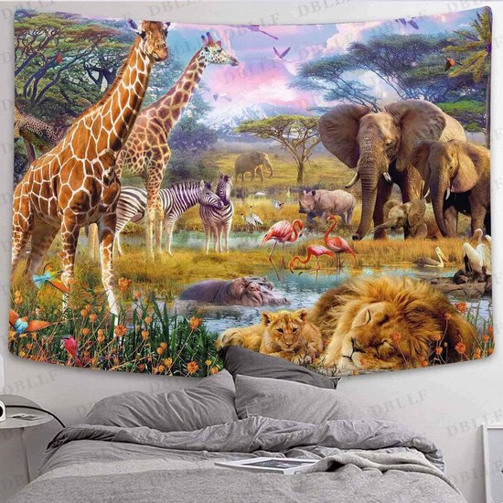 Ulticool - Safari Animaux Nature Girafe Elephant - Tapisserie - 200x150 cm - Groot tapisserie - Affiche