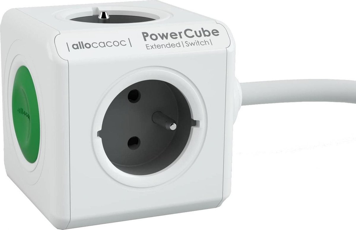 Allocacoc PowerCube Extended Switch câble d'extension 1,5 m vert / Grijs/  Wit