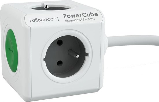 ALLOCACOC PowerCube Extended Switch verlengsnoer 1,5 m Groen/Grijs/Wit