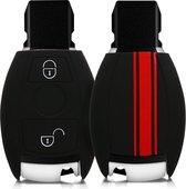 Étui à clés de voiture kwmobile pour clé de voiture à 2 boutons Mercedes Benz (Keyless Go) - Étui à clés de voiture en rouge / noir - Design à rayures rallye