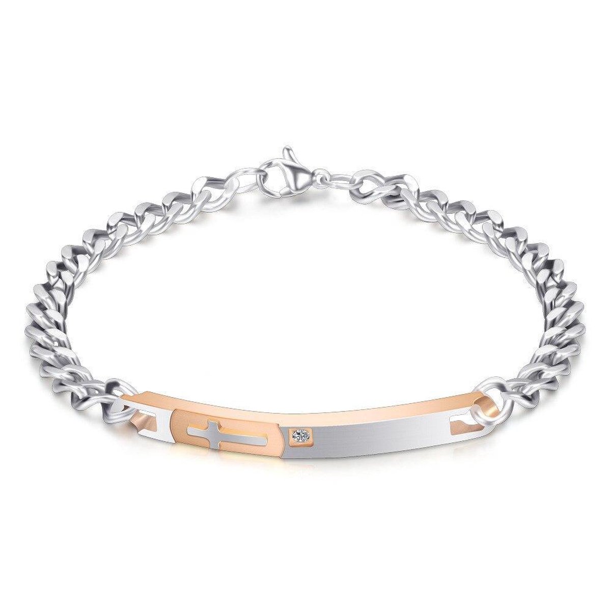 Amodi® Jewellery - Luxe Kruis Armband - Zirkonia - Kruisje - Rosé Goudkleurig - Zilverkleurig - Amodi