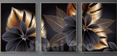 Diamond painting - brons blad met zwarte bloem - 3 luik - 3x 30x40 - full - vierkant