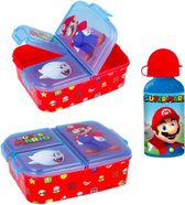 Super Mario 3 compartimenten brooddoos (18 cm - 13 cm - 6 cm) + Drinkfles (17 cm hoog - 400 ml)