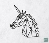 Laserfabrique Wanddecoratie - Geometrische Unicorn - Medium - Zwart - Geometrische dieren en vormen - Houten dieren - Muurdecoratie - Line art - Wall art
