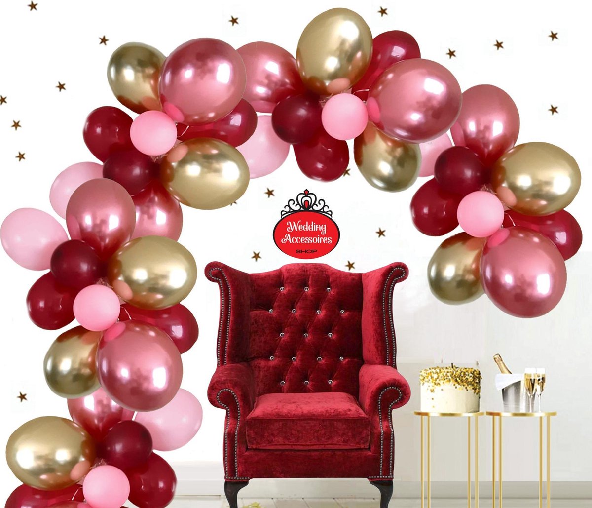 50 stuks Bruiloft Gala ballonnen pakket - Nedville - Luxe Ballonnen chrome roze, pastel roze, chrome goud en wijnrood - Helium Ballonnenset, Feest, Verjaardag, Party, Wedding, Valentijn. Incl. ballonsluiters met wit lint. - Gemar Balloons
