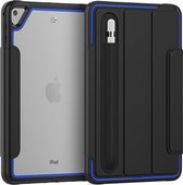 Tablet hoes geschikt voor Apple iPad Mini 7.9 (2019) - Tri-Fold Book Case met Transparante Back Cover en Pencil Houder - Blauw/Zwart