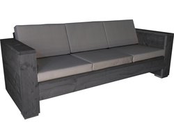 Outside Meubelen | Tuinbank steigerhout | driepersoons bank | Zwart  | Grijze kussens | Tuinbankje | Tuinmeubelen | Loungeset