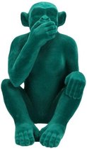 Ornament Monkey - Supervintage Petrol Green Gekleurde Aap - Polyresin - 18x24x16cm