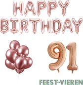 91 jaar Verjaardag Versiering Ballon Pakket Rosé Goud