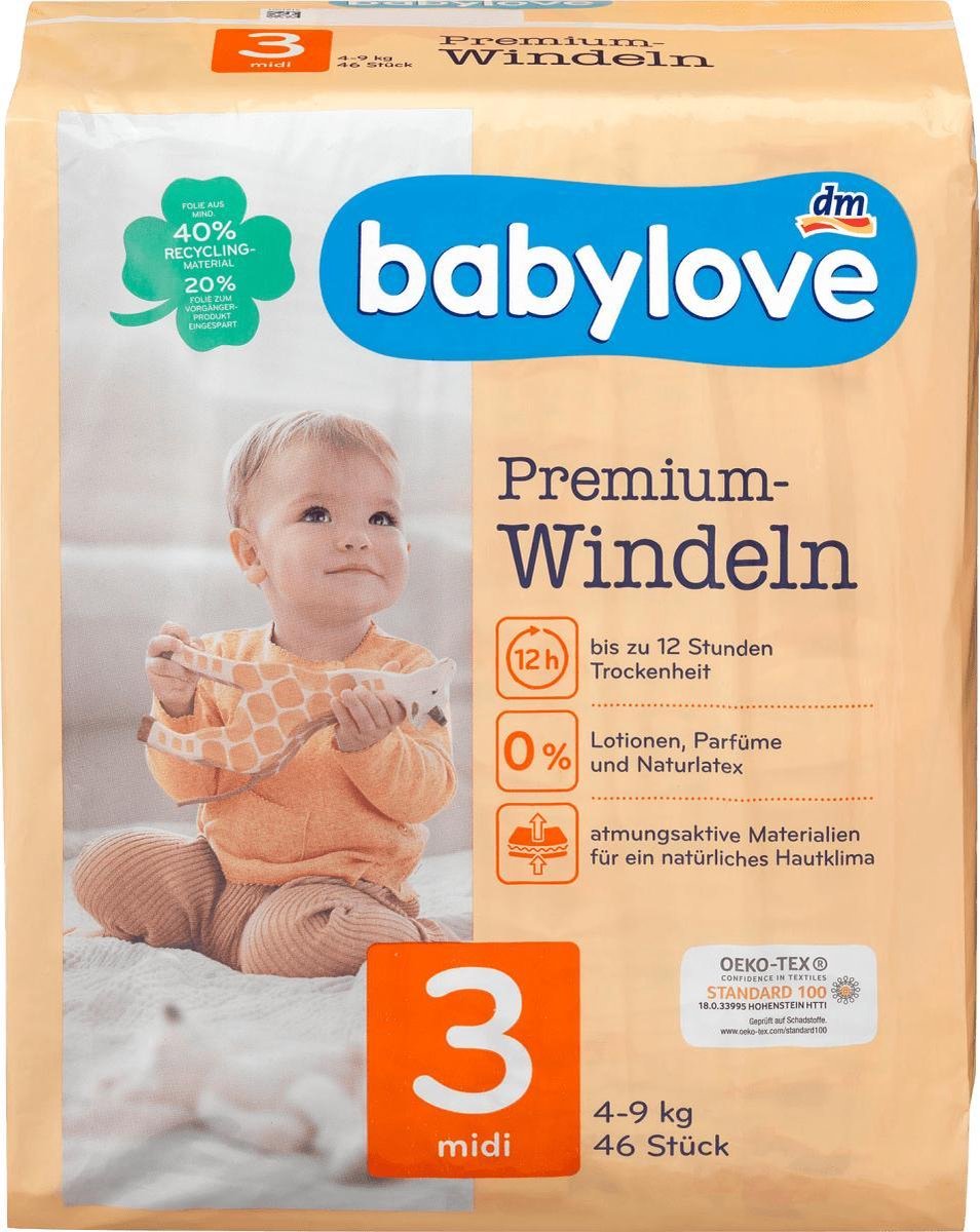 babylove Premium luiers voor pasgeborene - maat 3+  - 4-9 kg (46 stuks)