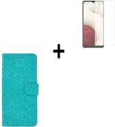 Samsung Galaxy A12 Hoesje - Samsung Galaxy A12 Screenprotector - Samsung A12 Hoes Wallet Bookcase Turquoise + Screenprotector