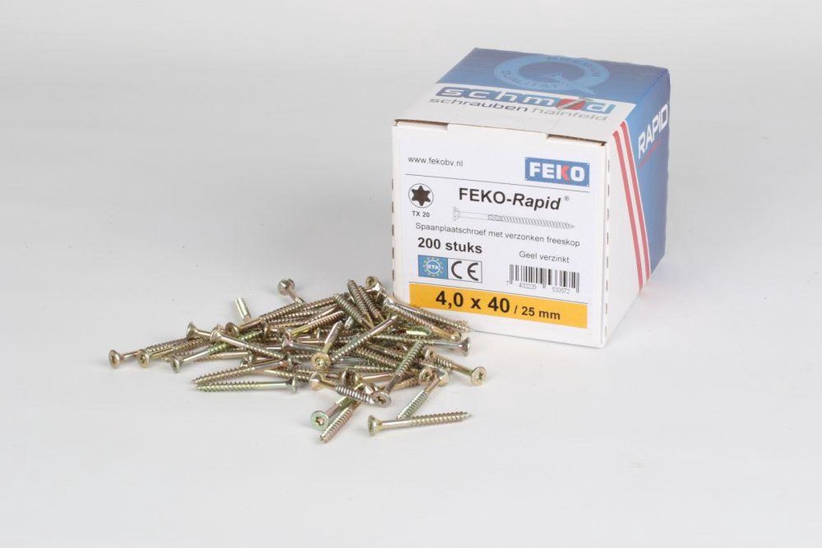 FEKO-Rapid Spaanplaatschroef geel verzinkt TX20 4x40mm (doos 500stuks)