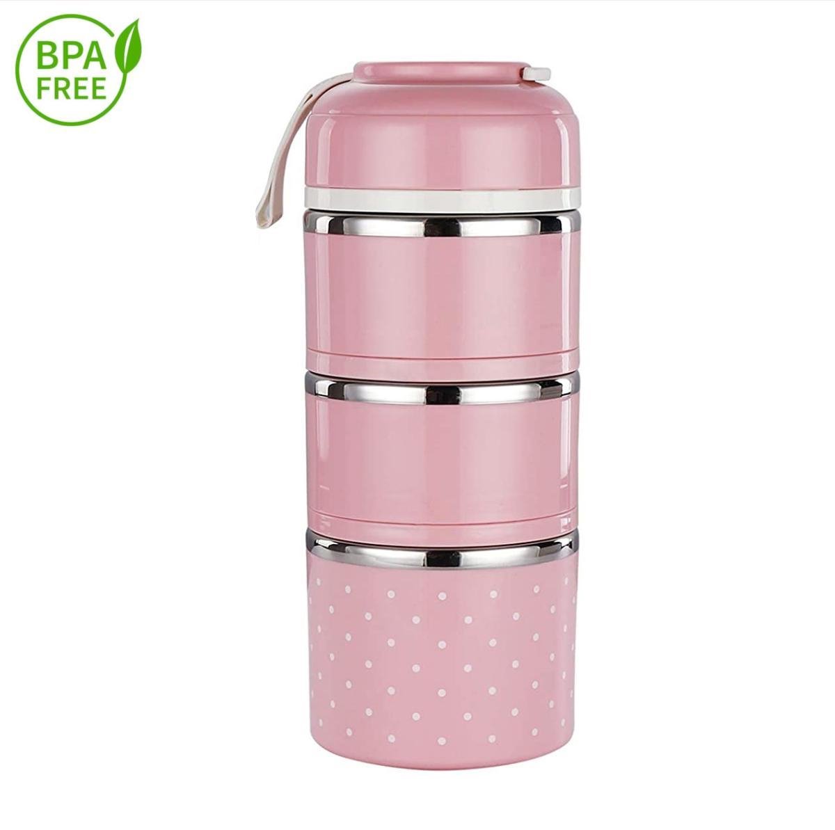 Evolize Bento Lunchbox in Japanse Stijl - Bento Lunch Box - 6 Compartimenten - Lekvrij - BPA-vrij - Milieuvriendelijk RVS - 1650ml - Roze