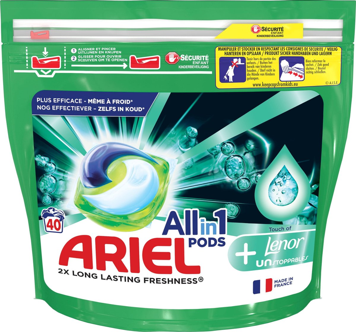 Ariel All in 1 Wasmiddel Pods + Touch of Lenor Unstoppables - 40 Wasbeurten - Voordeelverpakking - Ariel