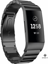 Stalen Smartwatch bandje - Geschikt voor  Fitbit Charge 3 luxe metalen bandje - zwart - Strap-it Horlogeband / Polsband / Armband