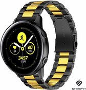 Strap-it Stalen schakel smartwatch bandje - geschikt voor Samsung Galaxy Watch Active / Active2 40 & 44mm / Galaxy Watch 3 41mm / Galaxy Watch 1 42mm / Gear Sport - zwart/goud