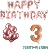 3 jaar Verjaardag Versiering Ballon Pakket Rosé Goud