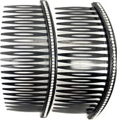 Insteekkam - Zijkam - Haarspeld - Haarkammen - Glittersteentjes - Zwart - 11.5 cm  Set 2 Stuks