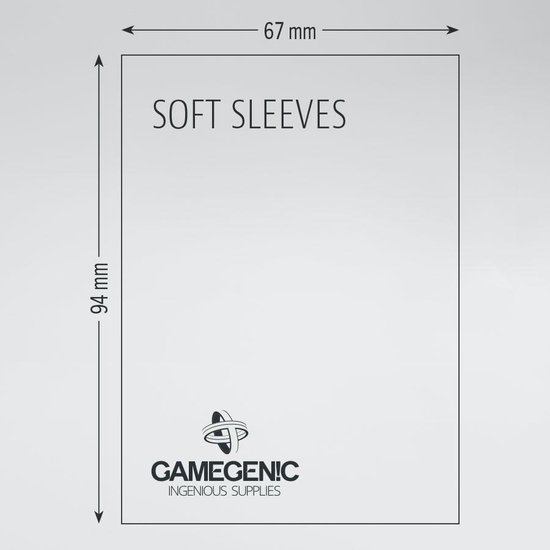 Diagram van een soft sleeve met afmetingen 67x94 mm van Gamegenic.