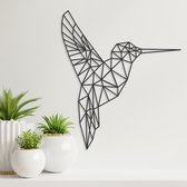 Geometrische Wanddecoratie - Kolibrie - Vogel - Dieren - Hout - Wall Art - Muurdecoratie - Woonkamer - Zwart - 34 x 29 cm