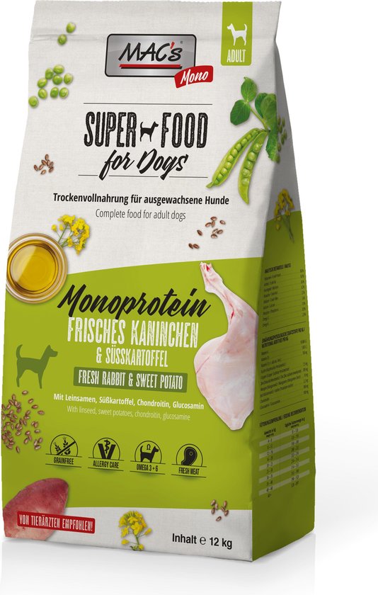 MAC's Superfood Hondenvoer - Mono Konijn 12kg hondenbrokken - droogvoer