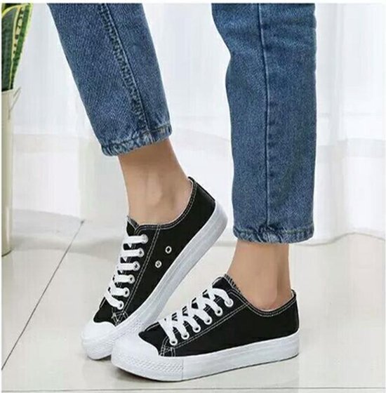 lage sneakers / gymschoenen- canvas - zwart - maat 38 | bol.com