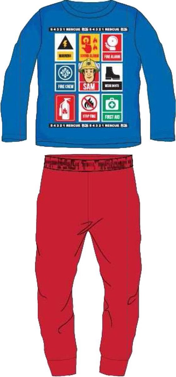 Brandweerman Sam pyjama - maat 128 - blauw met rood - Sam pyjamaset
