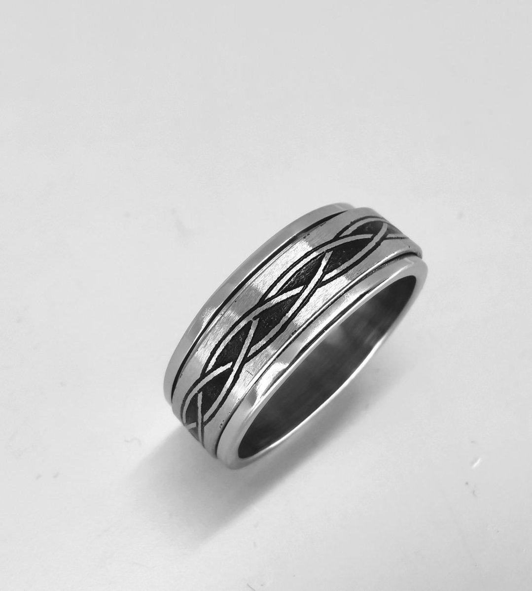 RVS - stress - ring - tattoo tribale band - maat 17, deze ring is zowel geschikt voor dame of heer en als duimring. - Lili 41