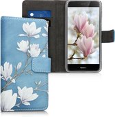 kwmobile telefoonhoesje voor Huawei P8 Lite (2017) - Hoesje met pasjeshouder in taupe / wit / blauwgrijs - Magnolia design