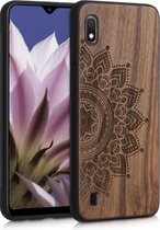 kwmobile telefoonhoesje compatibel met Samsung Galaxy A10 - Hoesje met bumper in donkerbruin - walnoothout - Opkomende Zon design