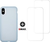 BMAX 2-pack iPhone XS glazen screenprotector incl. lichtblauw latex softcase hoesje