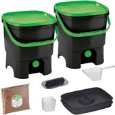 Skaza Bokashi Organko keukencompostbak van gerecycled plastic | 2x 16 L | Starter Set voor keukenafval en compostering | met EM zemelen 1 kg | Zwart groen