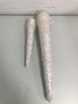 Kerstdecoratie - ijspegels - twee stuks - wit - stof - grote en kleine versie