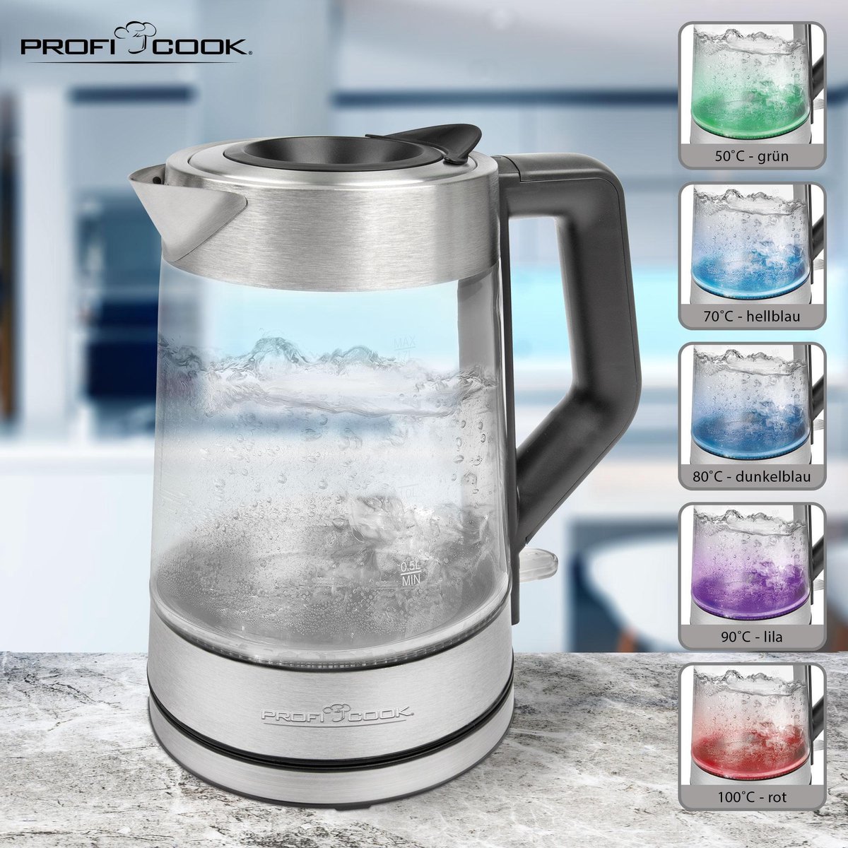 ProfiCook WKS 1190 - Waterkoker - Snoerloos - Glas, RVS