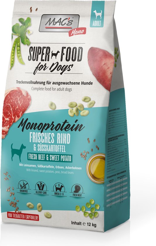 MAC's Superfood Hondenvoer Mono proteïne Rund 12kg hondenbrokken