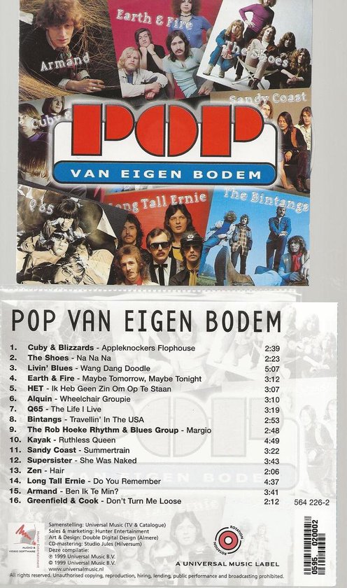 Albumcover van 'POP VAN EIGEN BODEM' met bandleden van o.a. Earth & Fire, The Shoes en Sandy Coast.