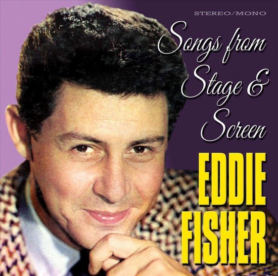 Eddie Fisher op de albumhoes "Songs from Stage & Screen", met witte tekst op een paarse achtergrond.