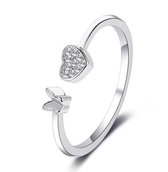 Hartje & vlinder ring | zilver gekleurd
