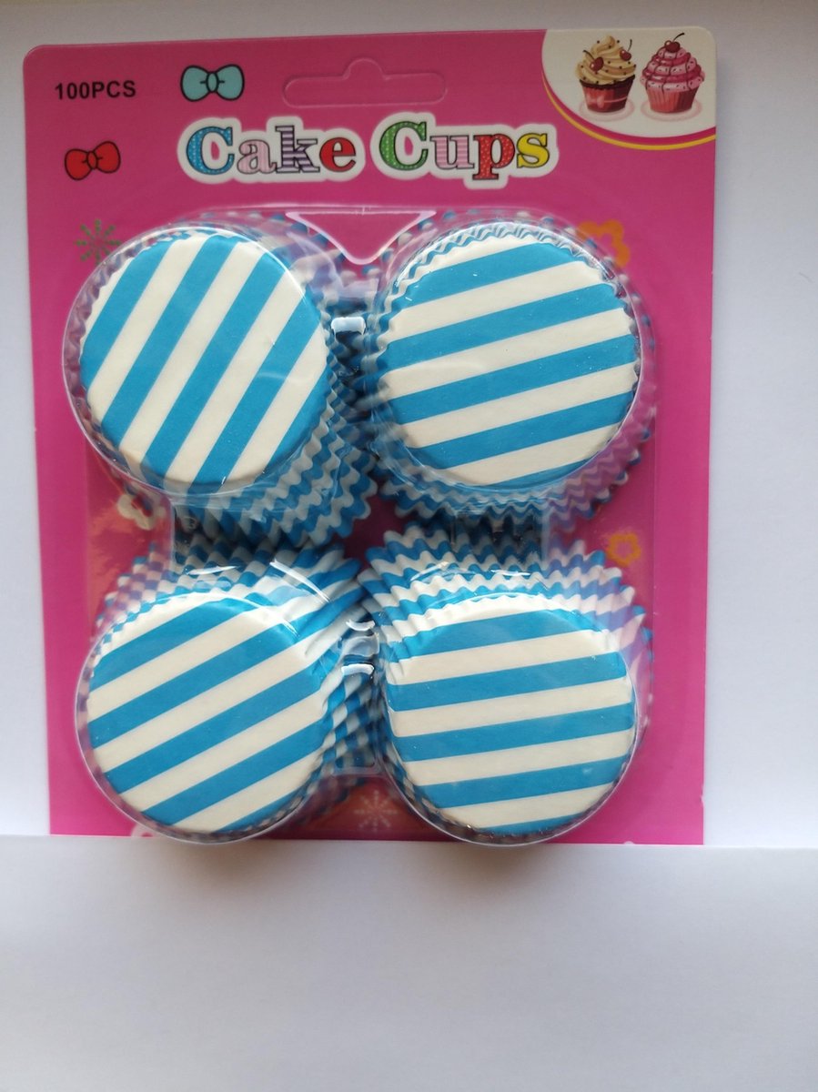 Cupcake Vormpjes Papier - Muffin Vormpjes - 100 stuks - Diameter 5 cm - wit-blauw gestreept