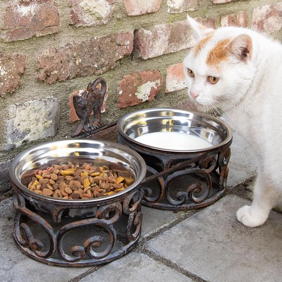 Clayre & Eef Bols d'alimentation pour chien 2x750 ml Marron Fer Rond Chat Bols d'alimentation pour chat