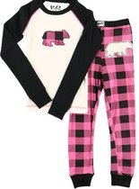 Kinderpyjama LazyOne Moose Plaid roze met bedrukte broek - 116