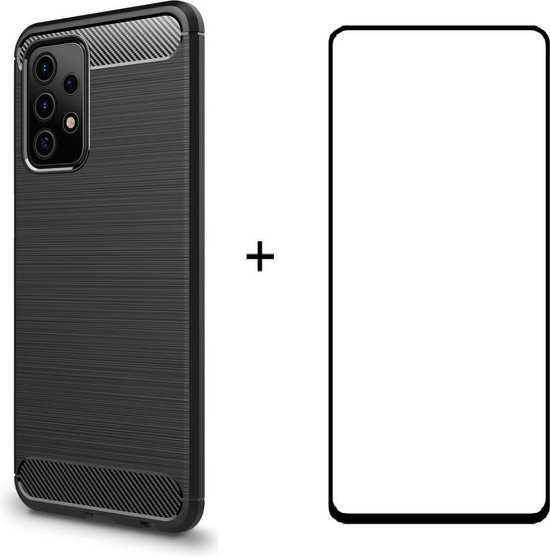 Silicone gel zwart hoesje Telefoonhoesje geschikt voor Samsung Galaxy A72 met full cover glas screenprotector