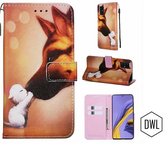 hoesje voor Samsung Galaxy A51 | kat (met hond) print | book case wallet cover met ruimte voor pasjes