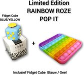 Pop It Fidget Toy - Regenboog - Vierkant Vorm Met Roze - Multi color - Limited Edition +  Blue/Yellow Fidget Cube