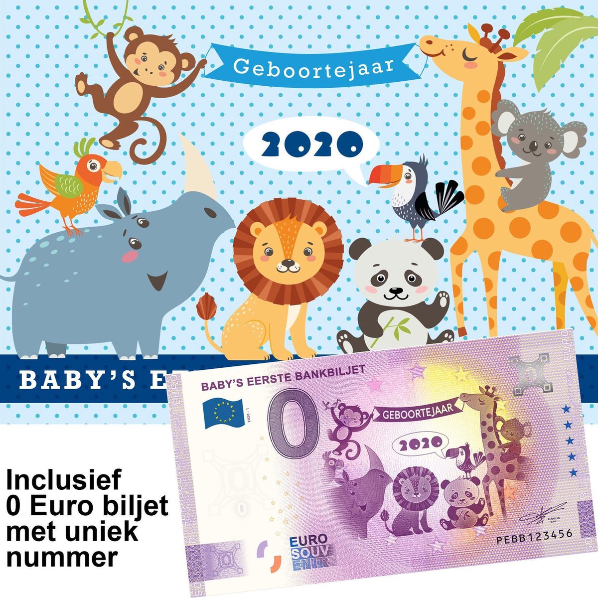 0 Euro biljet Nederland 2020 - Baby's eerste bankbiljet in cadeauverpakking jongen