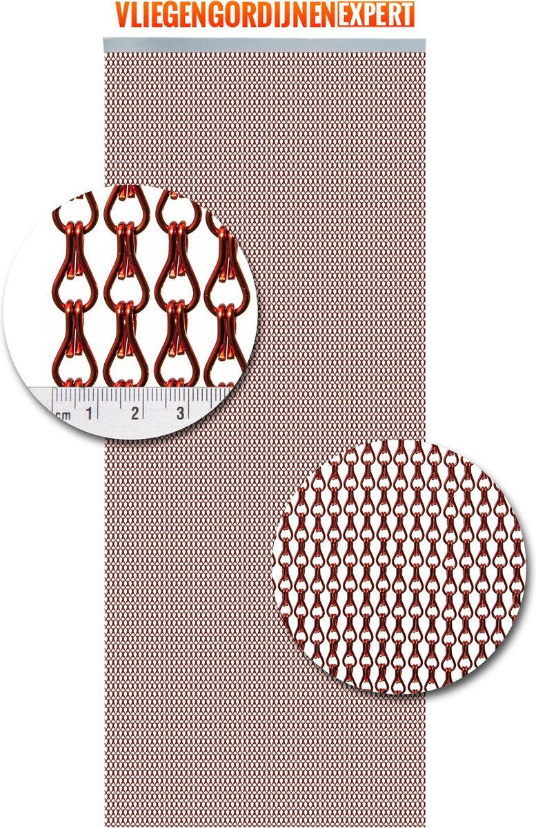 Vliegengordijnenexpert - Vliegengordijn aluminium ketting - 90x210 cm - rood