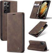 CaseMe - Hoesje geschikt voor Samsung Galaxy S21 Ultra -Wallet Book Case - Magneetsluiting - Donker Bruin