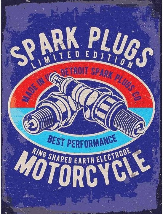 Metalen Wandbord Spark Plugs Bougie - 20 x 30 cm