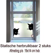 Raam sticker Gluur Katten - Kat - Poes - Poezen - Decoratief -Statische - Herbruikbaar - Gluren -