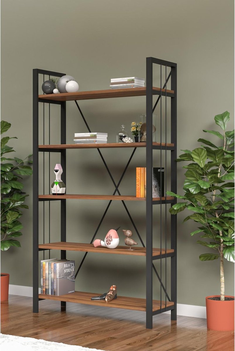 Wandkast boekenkast Stoer - open vakkenkast - industrieel - metaal hout